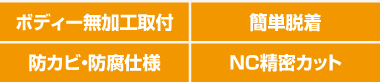 ボディー無加工取付・簡単脱着・防カビ・防腐仕様・NC精密カット